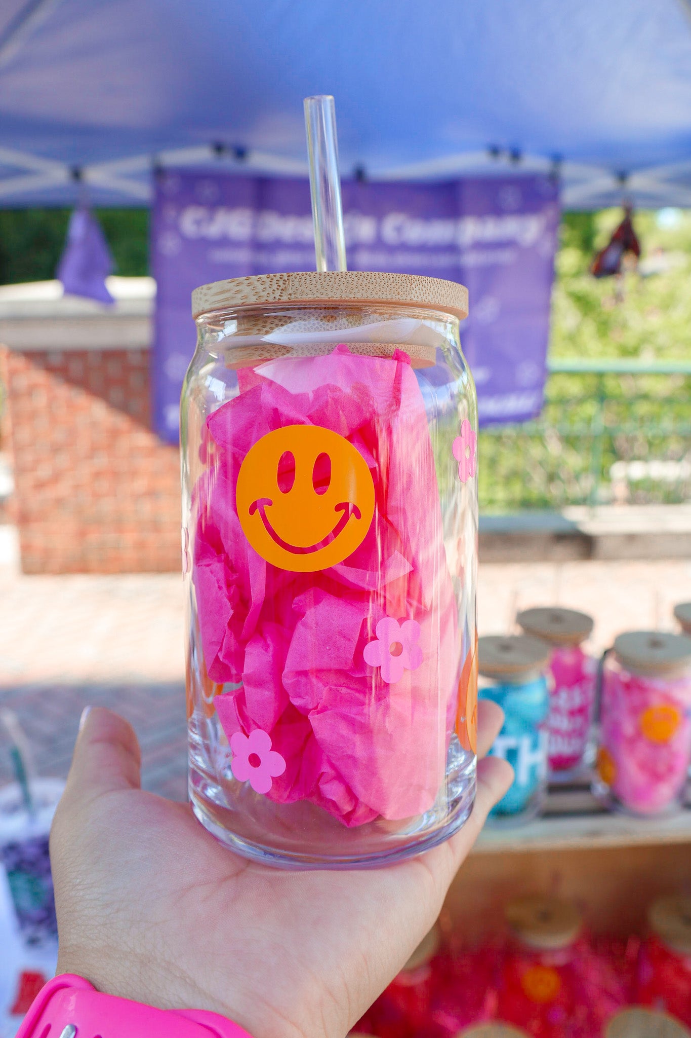 Happy Retro Flowers Glass Can