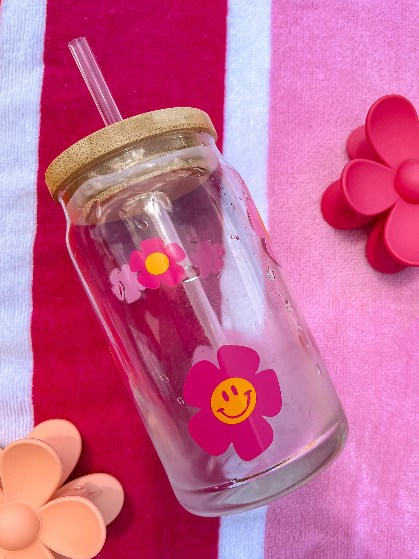 Happy Flowers Glass Can